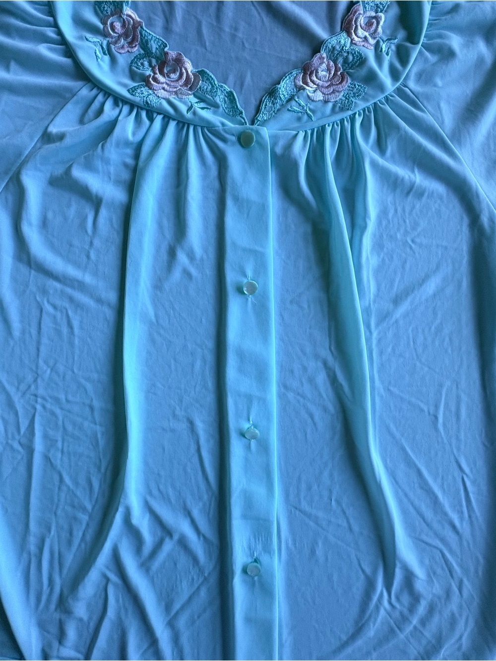 Shadowline Women's 38 Short-Sleeve Two-Piece Sleep Set with Floral Trim- Seafoam - Picture 7 of 16